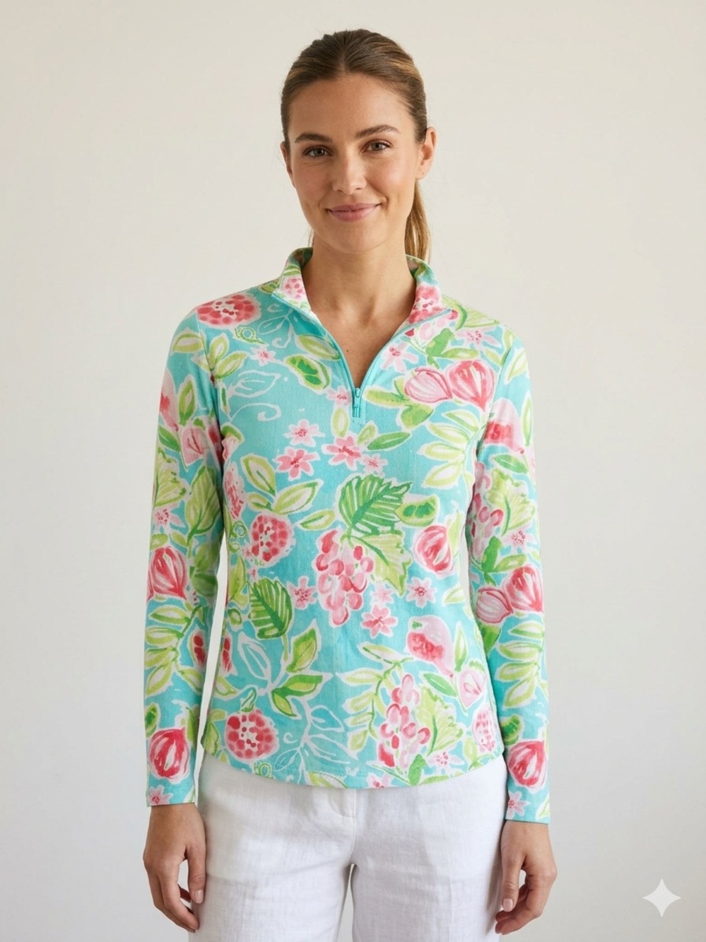 Ibkul Sz M Tutti Seafoam 50 UPF Colorful 1/4 Golfing Tennis Top